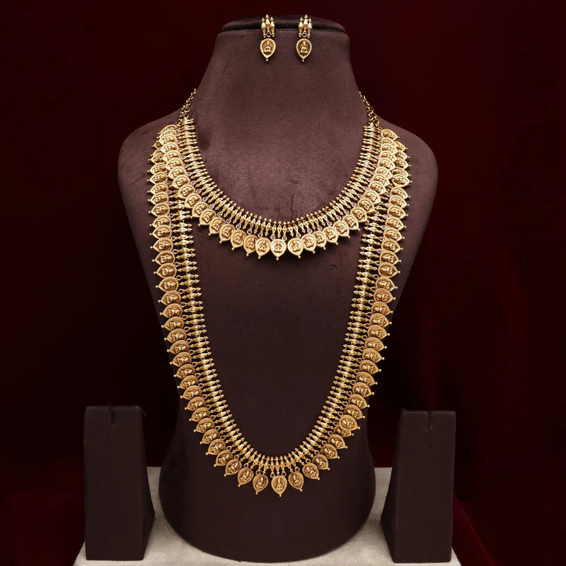 Lakshmi Leaf Coin Necklace Haram Semi Bridal Combo set